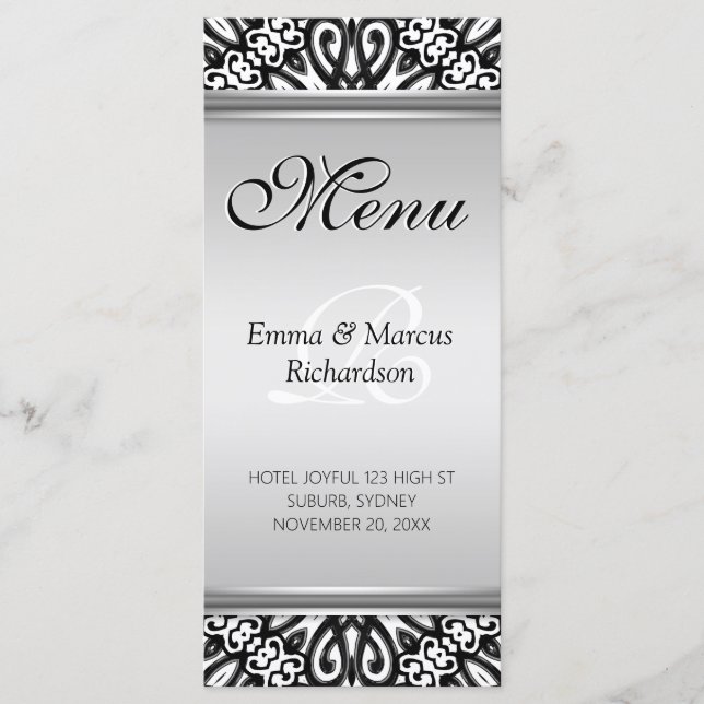 Carte de menu Exotic Black & White Decor Mariage (Devant)