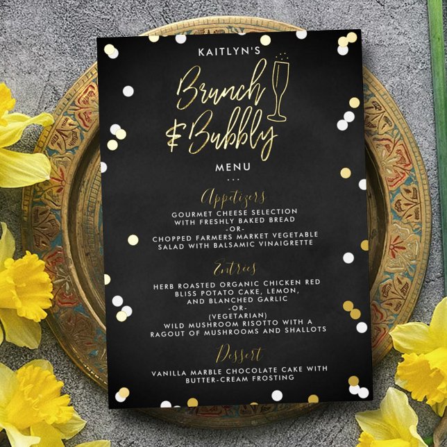 Carte de menu Fête des mariées Brunch & Bubbly Con (Créateur téléchargé)