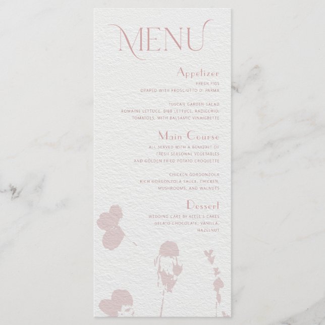 Carte de menu Fête des mariées florale rose pâle (Devant)