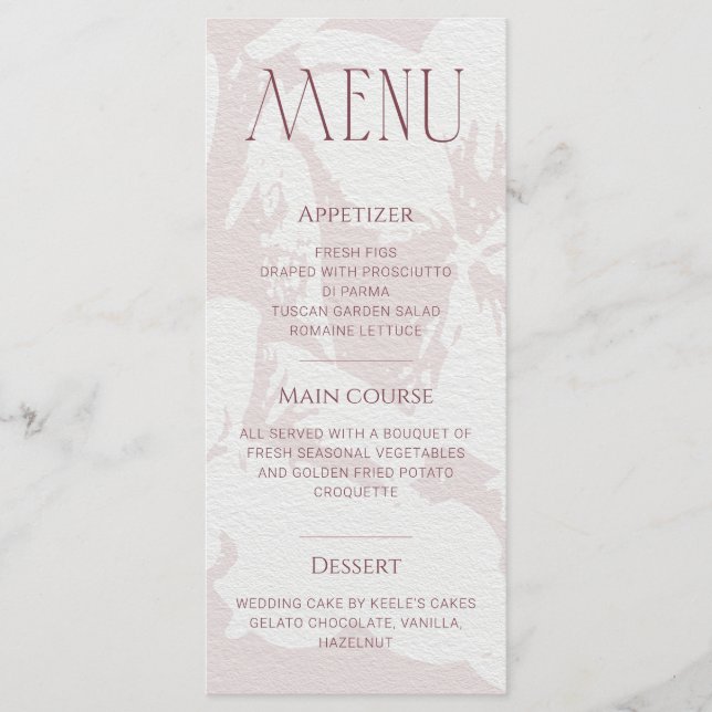 Carte de menu Fête des mariées rose pâle (Devant)
