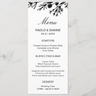 Carte de menu Feuilles botaniques dessinée à la ma