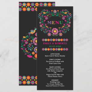 Carte de menu Fiesta Mariage Floral mexicain