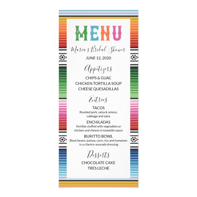 Carte de menu Fiesta mexicaine (Devant)