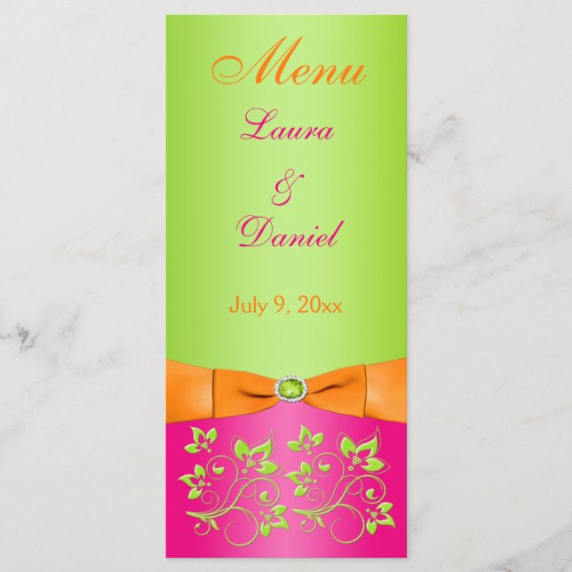 Carte de menu Fleur de chaux orange rose RIBBON IM (Devant)