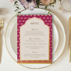 Carte de menu Fleur de Lotus en feuille d'or pour