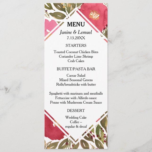 Carte de menu Fleurs de fleurs (Devant)