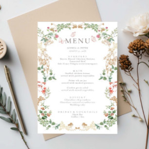 Carte de menu floral de jardin de fleurs sauvages