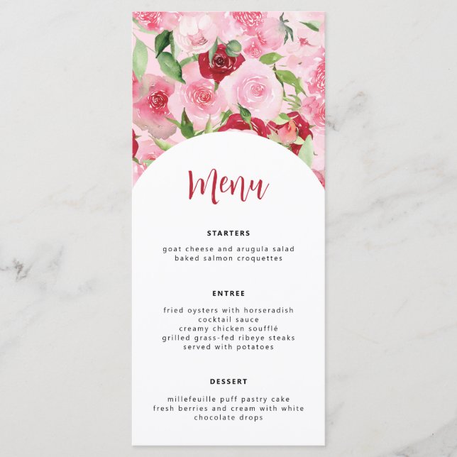 Carte de menu Floral rose (Devant)