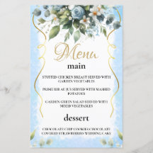 Carte de menu Floral Rustic Blue and Gold