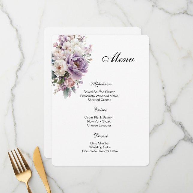 Carte de menu florale (Devant/Arrière en situation)