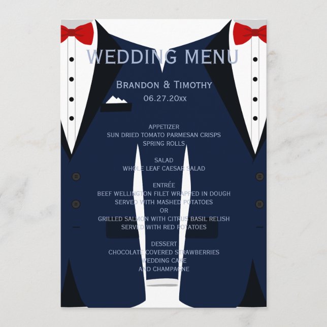 Carte de menu Gay bleu et blanc personnalisée (Devant)