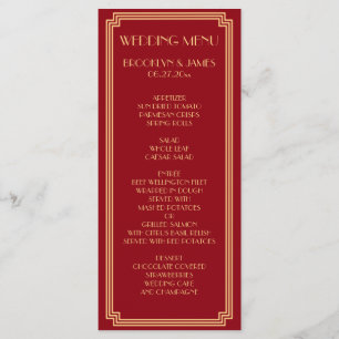 Carte de menu Great Art Deco Red Gold Mariage