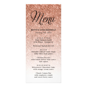 Carte de menu haute Parties scintillant rose Gold
