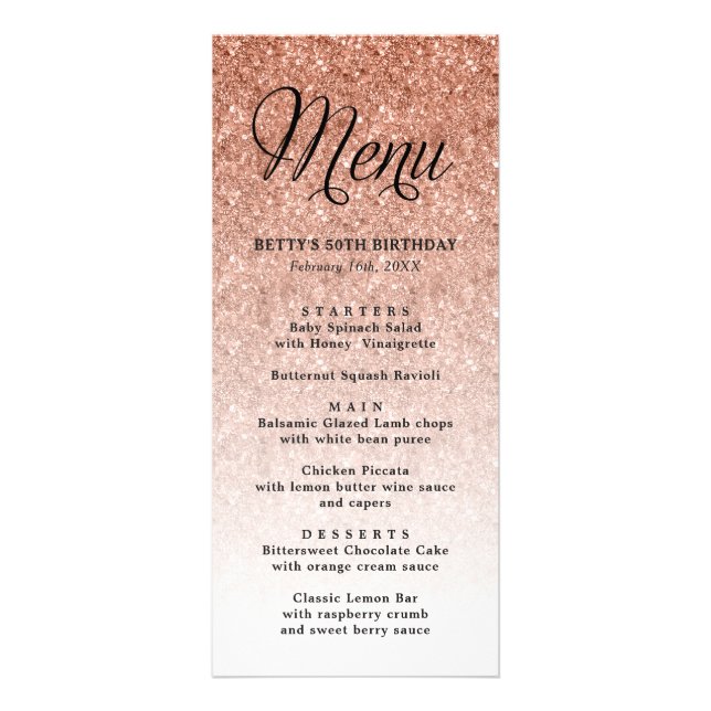 Carte de menu haute Parties scintillant rose Gold (Devant)
