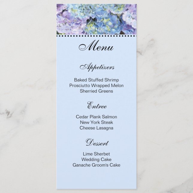 Carte de menu Hydrangeas (Devant)