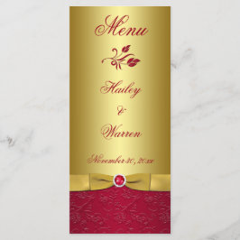 Carte de menu IMPRIMÉE RIBBON Red, Gold Floral