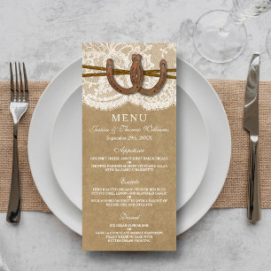 Carte de menu Kraft, Lace & Horseshoe Collection
