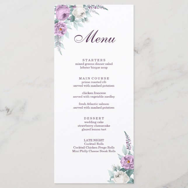 Carte de menu Lavender Purple Mariage (Devant)
