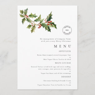 Carte de menu Logo Holly Business Christmas Party