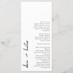 Carte de menu manuscrite minimaliste blanche et no