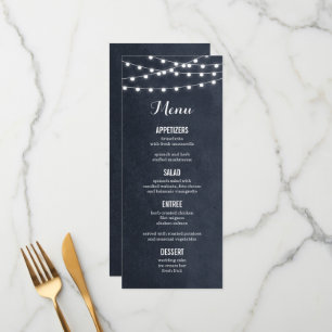 Carte de menu Mariage à chaîne bleue de minuit