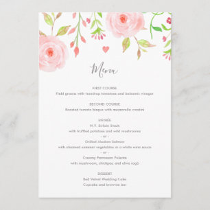 Carte de menu Mariage à fleurs sucrées en rose et 