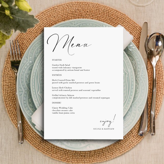 Carte de menu Mariage à la main élégante (Personalized Elegant Hand Lettered Wedding Menu Card)
