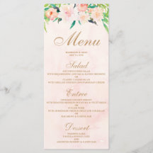 Carte de menu Mariage à l'aquarelle et à la florai
