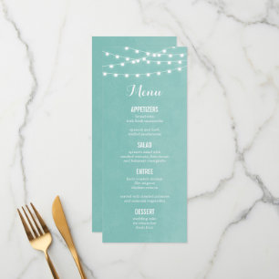 Carte de menu Mariage Aqua String Lights