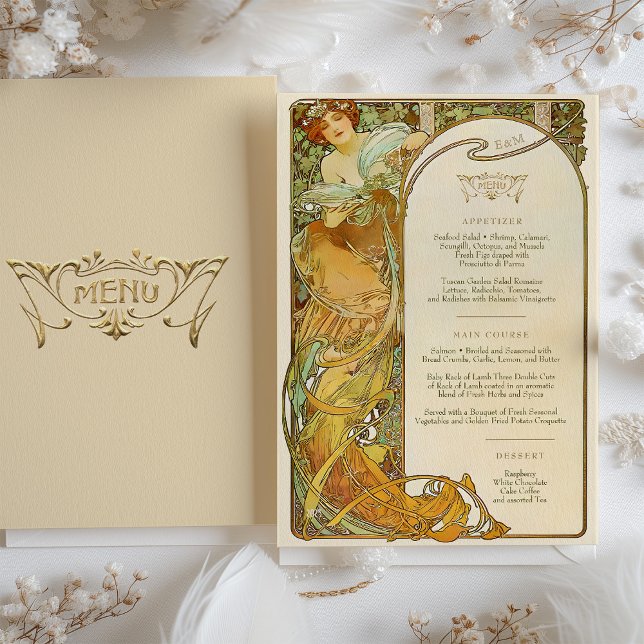 Carte de menu Mariage Art Nouveau Mucha Elegance (Créateur téléchargé)