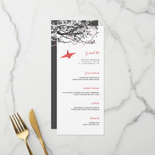 Carte de menu Mariage asiatique accrochage de grue