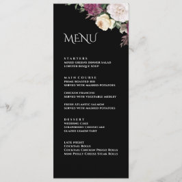 Carte de menu Mariage Black Burgundy Peonies