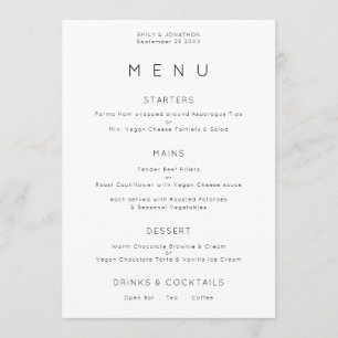 Carte de menu Mariage blanc BlacK