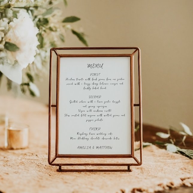 Carte de menu Mariage blanc Quirky Script manuscri (Créateur téléchargé)
