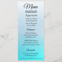 Carte de menu Mariage bleu Aqua Elegant