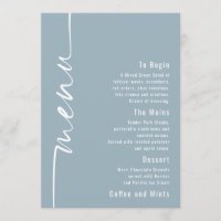 Carte de menu Mariage bleu dusty texte pivoté