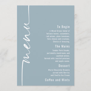 Carte de menu Mariage bleu dusty texte pivoté