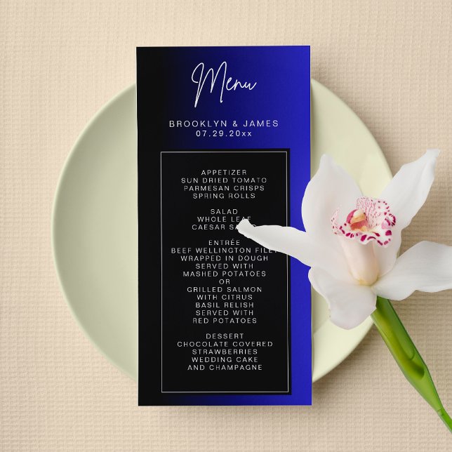 Carte de menu Mariage bleu minimum (Créateur téléchargé)