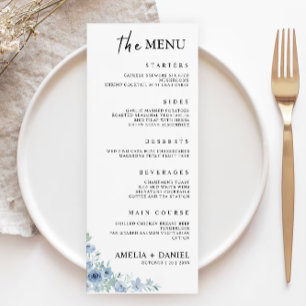 Carte de menu Mariage bleu Modèle