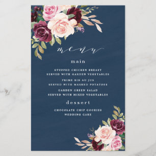 Carte de menu Mariage Blush Gold Blush de la Marin