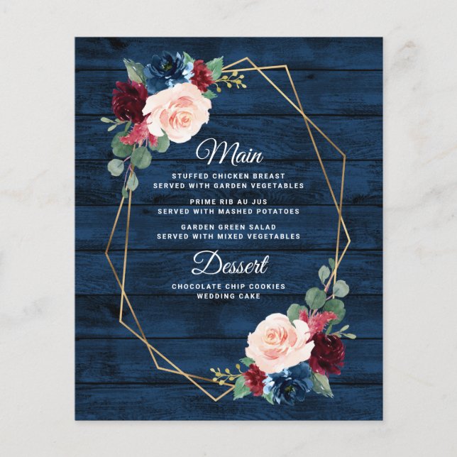 Carte de menu Mariage Blush Gold Blush de la Marin (Devant)