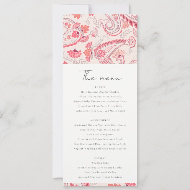 Carte de menu Mariage Blush Paisley (Devant)