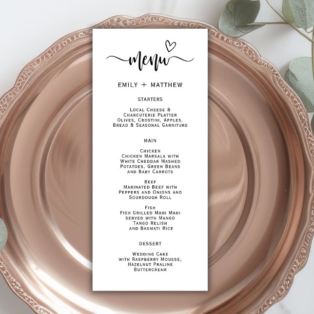 Carte de menu Mariage Boho Heart Script Typographi (Créateur téléchargé)