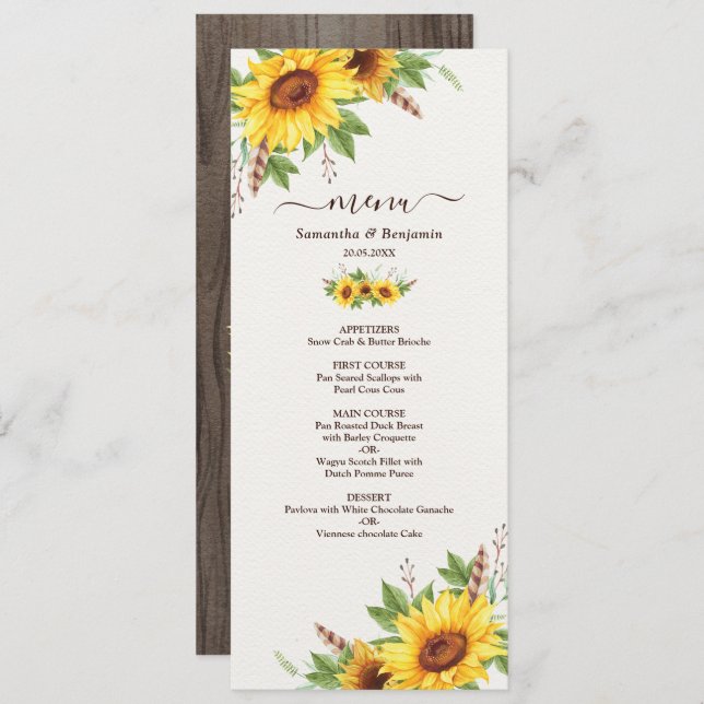 Carte de menu Mariage Boho romantique (Devant / Derrière)