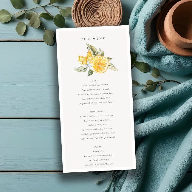 Carte de menu Mariage botanique au citron minimal (Créateur téléchargé)