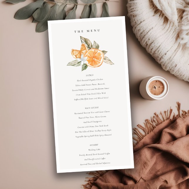 Carte de menu Mariage botanique minimal orange (Créateur téléchargé)