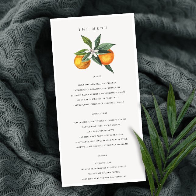 Carte de menu Mariage botanique minimal orange (Créateur téléchargé)