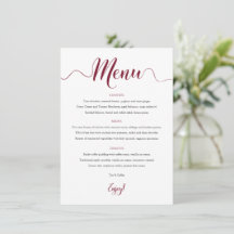 Carte de menu Mariage Bourgogne 5x7