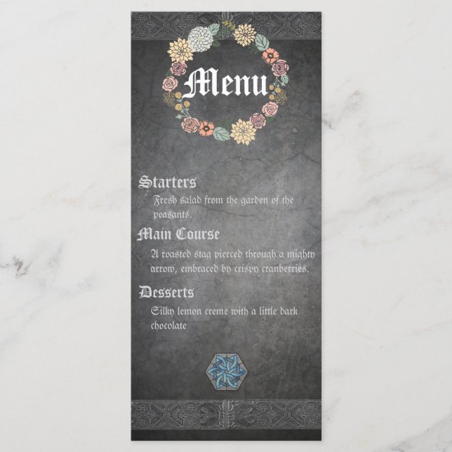 Carte de menu Mariage celtique médiévale (Devant)