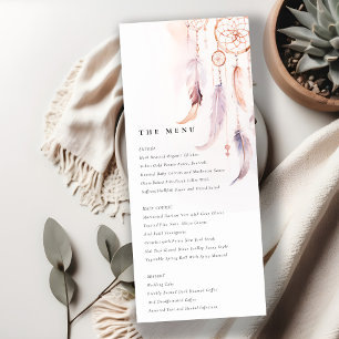 Carte de menu Mariage Chic Boho Feather Dreamcatch